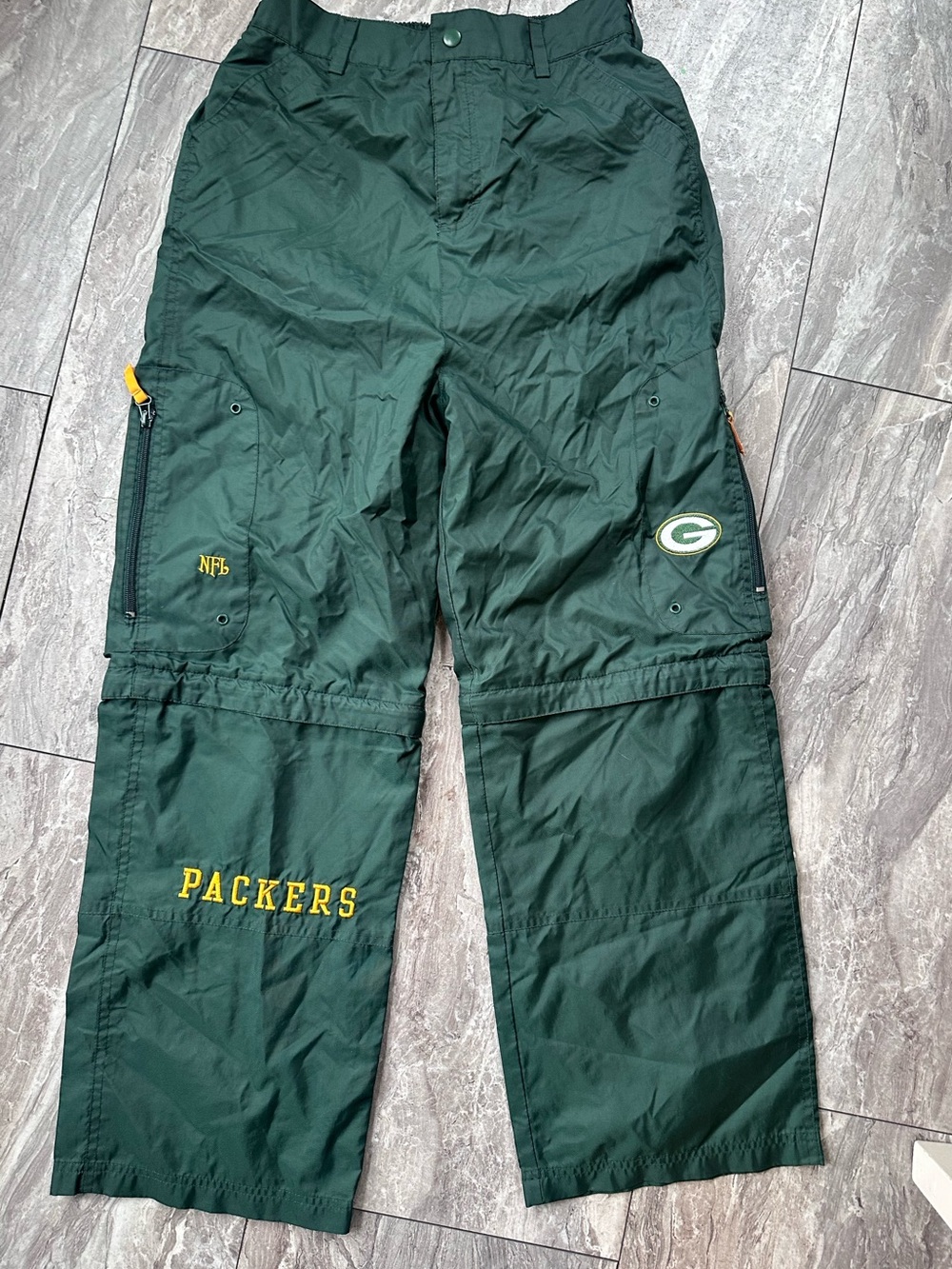 Green Bay Packers Vintage Dark Green Windbreaker Pants Lined Size 20 Embroidered